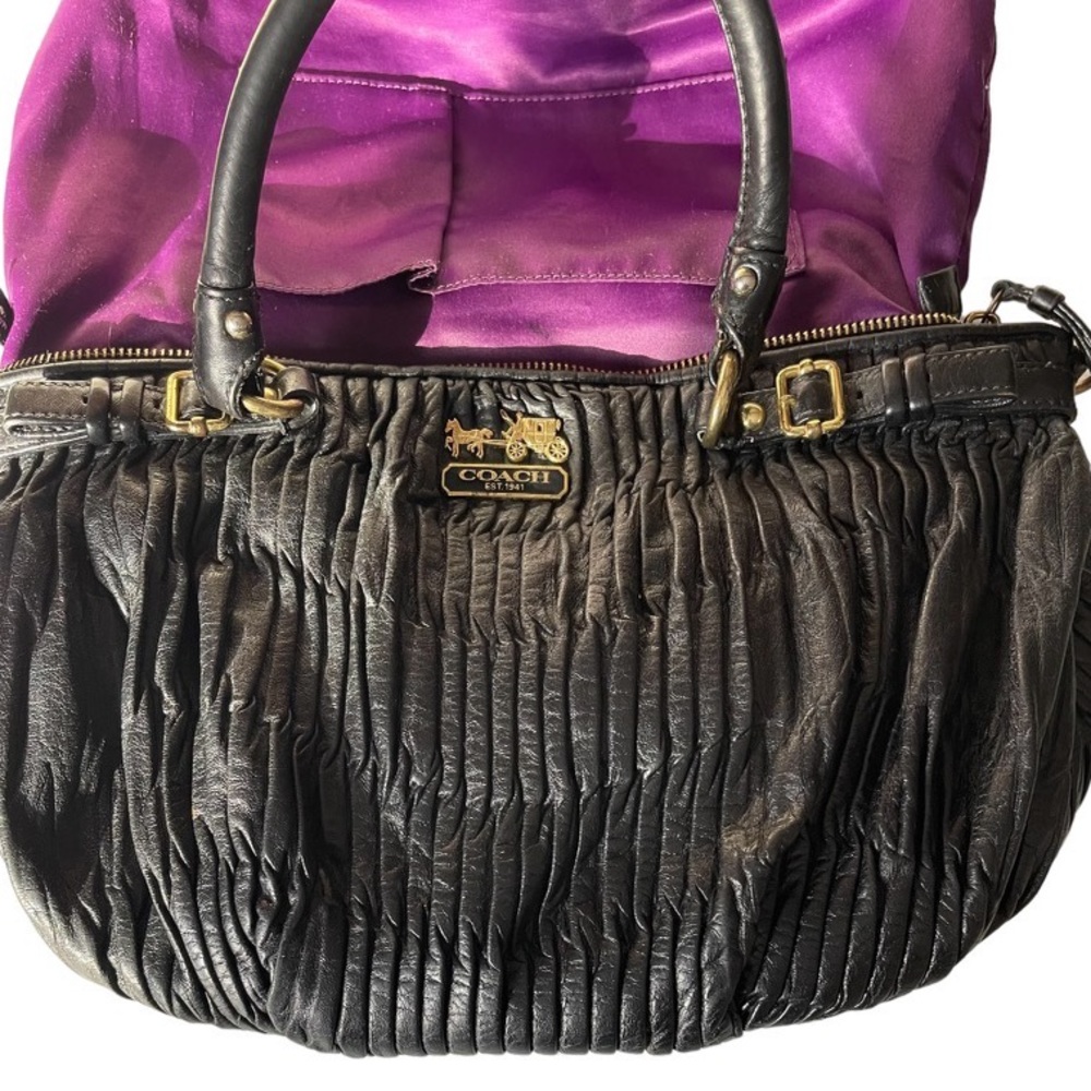 Coach Vintage Black Pleated Leather Sophia Madison Bag. - Picture 7 of 8